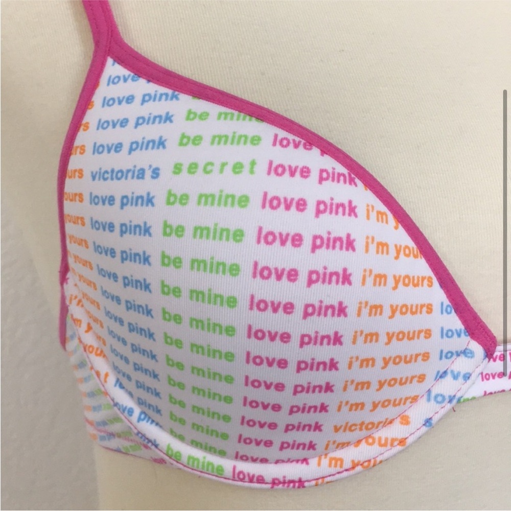 NWOT—Victoria’s Secret Pink cute multicolored saying bra sz 32B - Picture 2 of 7